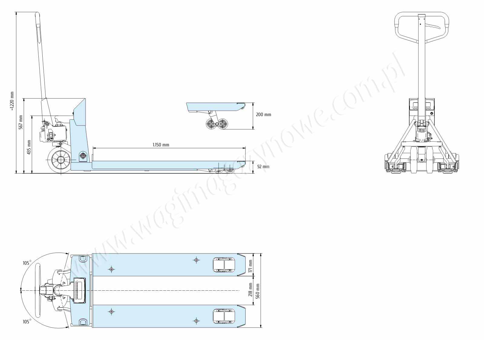 wymiary konstrukcji paleciaka z wagą